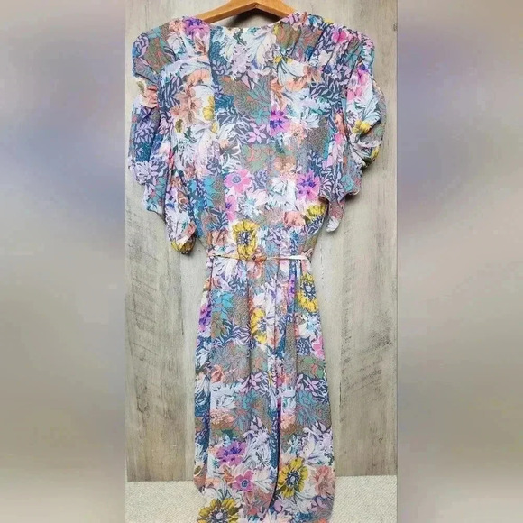 Anthropologie Akemi+Kin Valencia Sheer Multicolor Floral Boho Ruched Sleeves XS - Picture 13 of 16